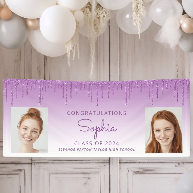 Class of 2024 Purple Glitter 2-Photo Graduation Banner (Creator Uploaded)