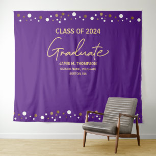 Class of 2024 Purple Gold backdrop graduation Tapestry
