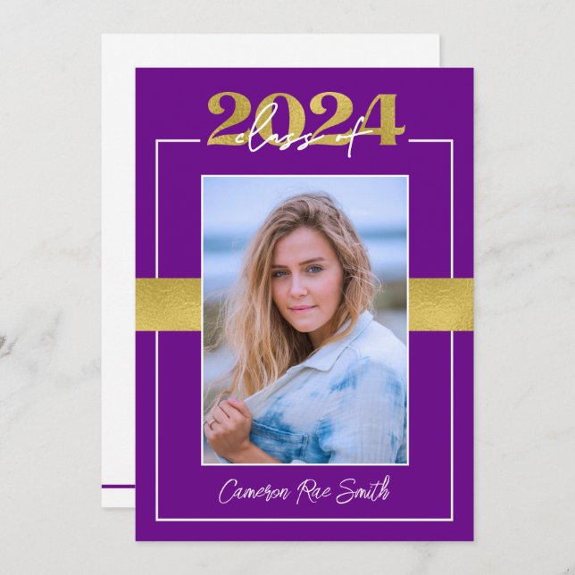 Class of 2024 Purple & Gold Graduation Party Invitation (Front/Back)