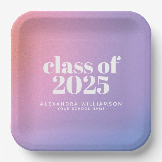Class of 2024 Purple Gradient Custom Graduation Paper Plate (Front)
