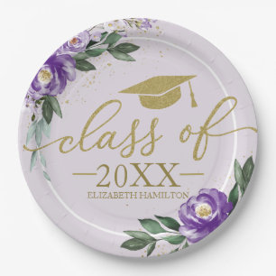 Class Of 2024 Purple Lavender Floral Grad Party Paper Plate