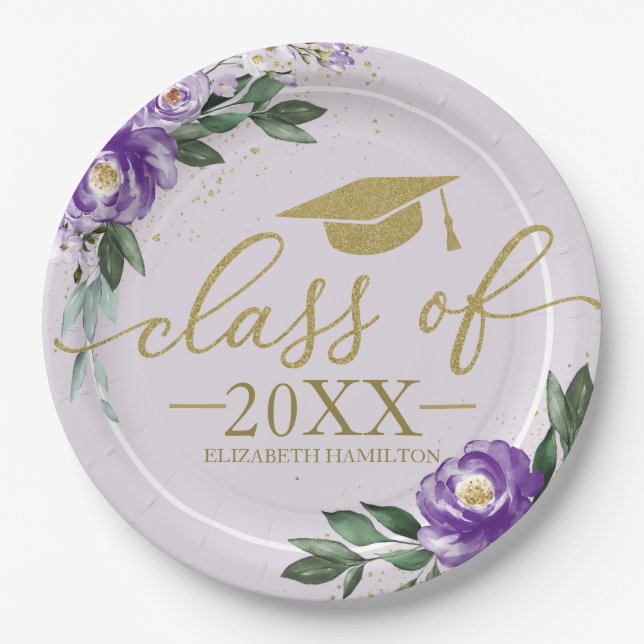 Class Of 2024 Purple Lavender Floral Grad Party Paper Plate (Front)