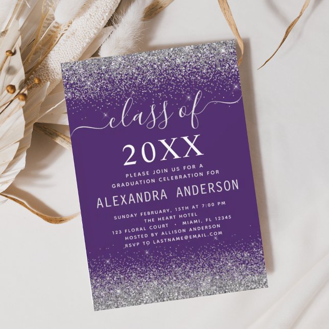 Class of 2024 Purple Silver Graduation Party Invitation (Creator Uploaded)