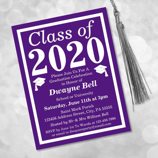 Class of 2024 Purple White Graduation Invitation Postcard (Creator Uploaded)
