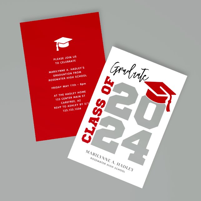 Class of 2024 Red and Grey Graduation Invitation (Creator Uploaded)