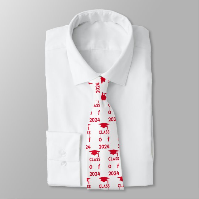 Class of 2024  - Red and White Graduation Neck Tie (Tied)