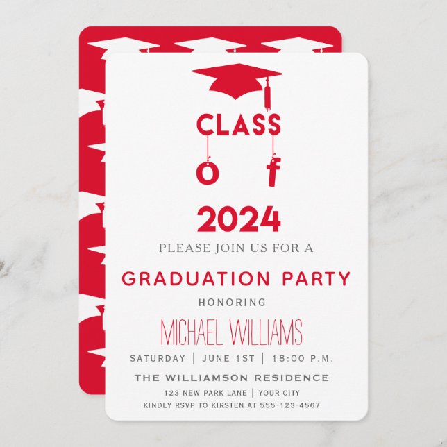 Class of 2024  - Red Graduation Party Invitation (Front/Back)