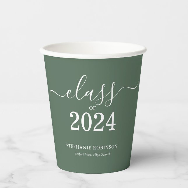 Class of 2024 Sage Green Graduation Party Paper Cups (Front)