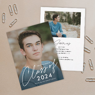 Class of 2024 Script Photo Graduation  Invitation