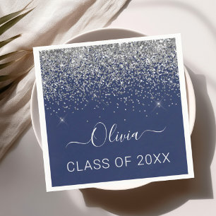 Class of 2024 Silver Navy Blue Glitter Graduate Napkin