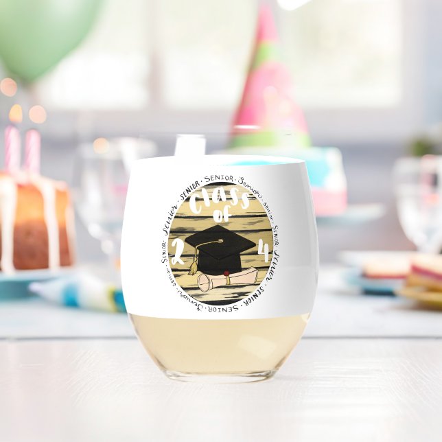 Class of 2024 stemless wine glass (Insitu (Birthday))