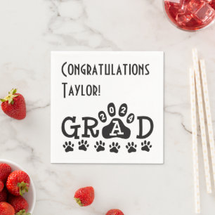 class of 2024 white black grad paw prints napkin