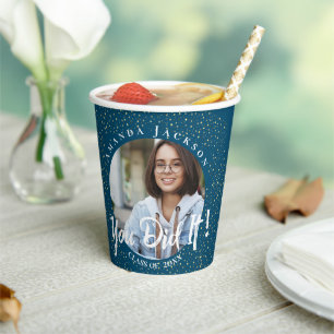 Class of 2024 You Did It Blue Photo Graduation Paper Cups