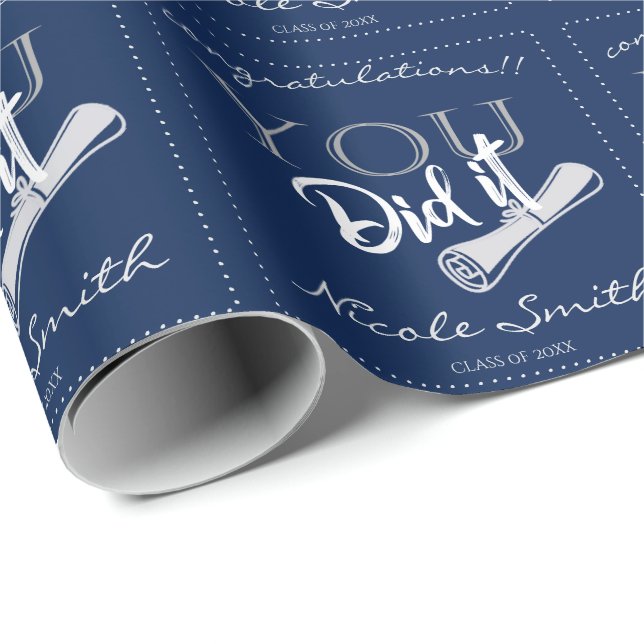 Class Of 2024 You Did It Blue White Graduation Wrapping Paper (Roll Corner)