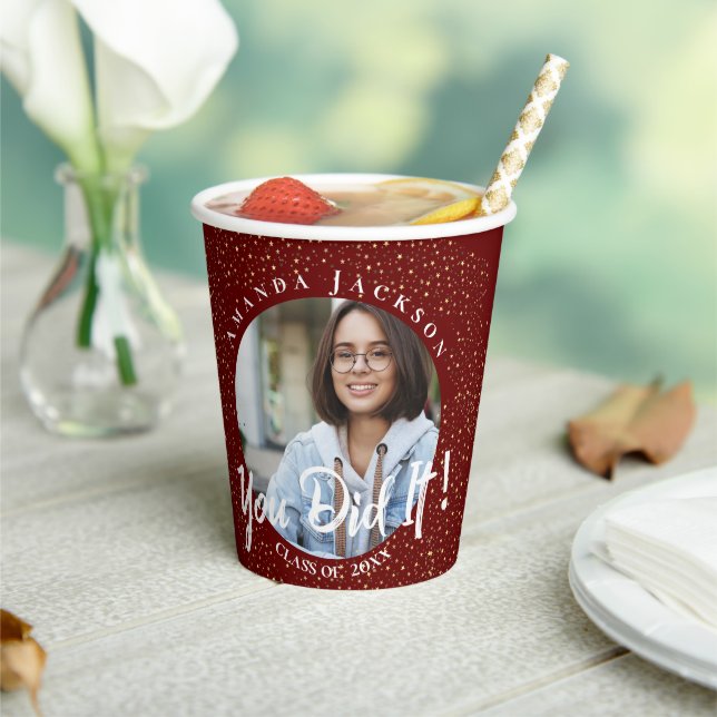 Class of 2024 You Did It Red Photo Graduation Paper Cups (Insitu)