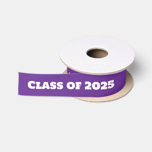 Class of 2025 and Graduate's Name Purple and White Satin Ribbon