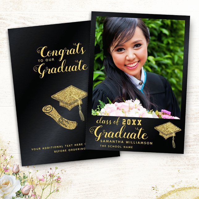 Class of 2025 Black and Gold Photo Graduation Announcement (Creator Uploaded)