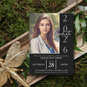 Class of 2025 Black Custom Photo Graduation Invitation