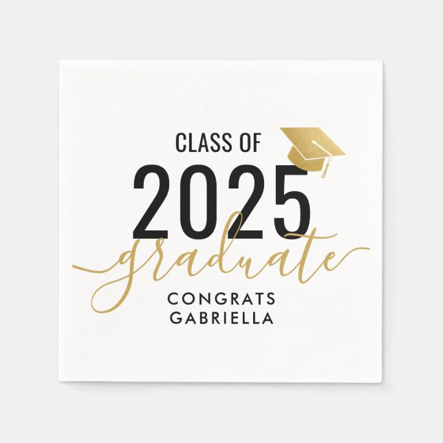 Class of 2025 Black Gold Graduation  Napkin (Front)