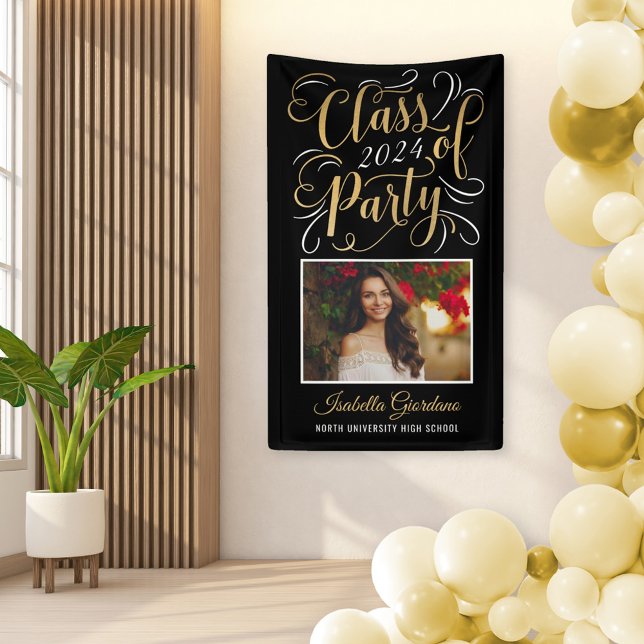 Class of 2025 Black Gold Graduation Party Photo Banner (Creator Uploaded)