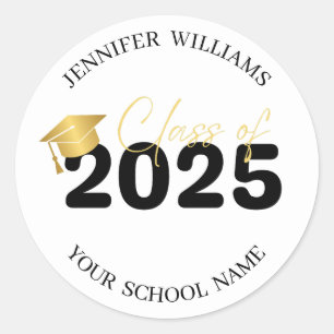 class of 2025 black gold graduation stylish classic round sticker