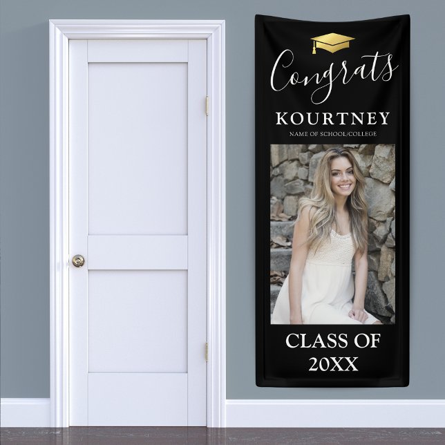 Class of 2025 Black Gold Photo Graduation Door Banner (Creator Uploaded)