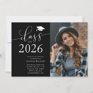 Class of 2025 Black Graduation Party Photo  Invitation