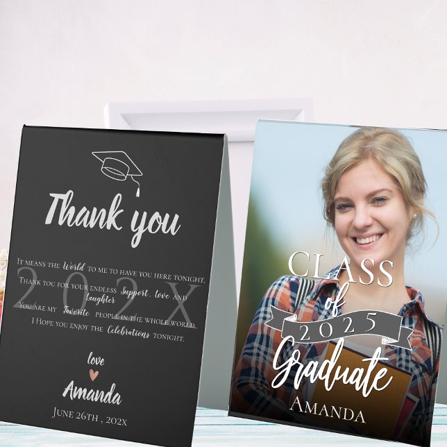 Class of 2025 Black Photo Graduation Thank You (Class of 2025 Black Photo Graduation Thank You Table Tent Sign)