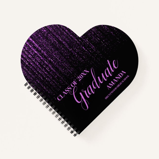 Class Of 2025 Black Purple Glitter Graduation Gift Notebook (Front)