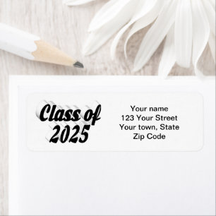 Class of 2025 black text graduation return address label