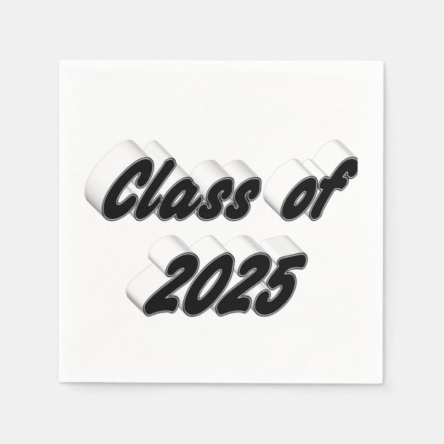Class of 2025 black typography graduation napkin (Front)
