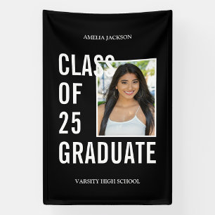 Class Of 2025 Black White Photo Graduation Banner