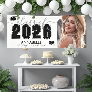 Class Of 2025 Black White Photo Graduation Party Banner