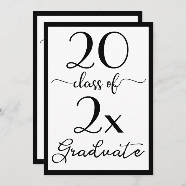 Class Of 2025 Black White Script Graduation Party Invitation (Front/Back)