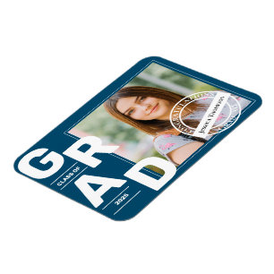 Class of 2025 Blue Bold Font Photo Graduation Magnet
