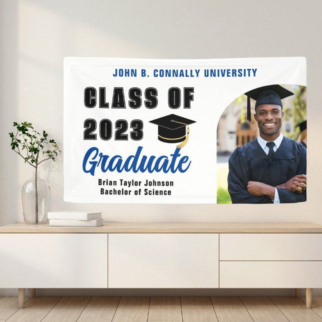 Class of 2025 Blue Graduate Photo Graduation Party Banner (Creator Uploaded)