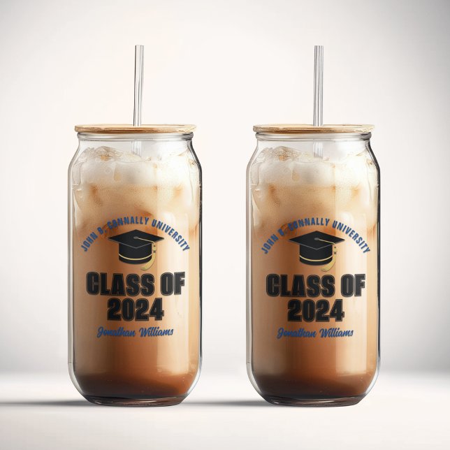 Class of 2025 Blue Graduation Custom Graduate Can Glass (Creator Uploaded)