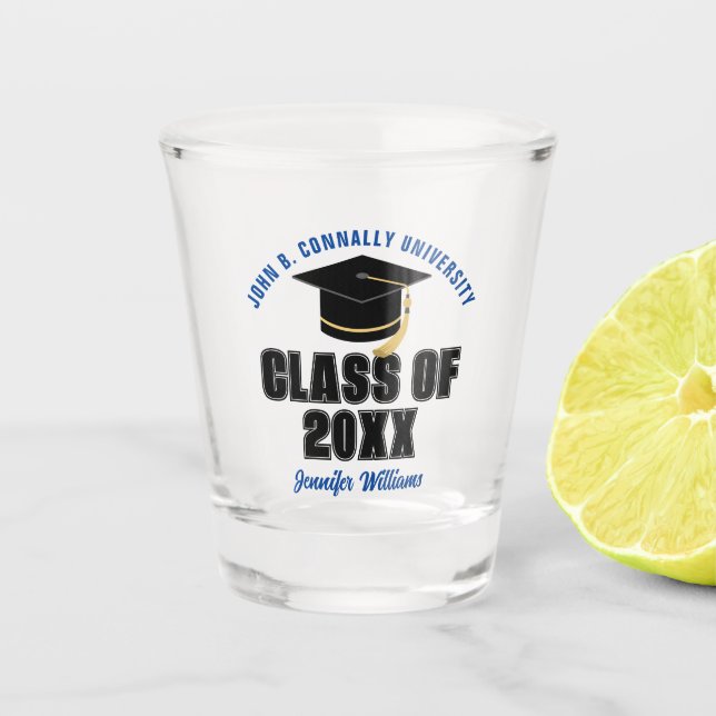 Class of 2025 Blue Graduation Custom Graduate Gift Shot Glass (Front)