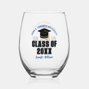 Class of 2025 Blue Graduation Custom Graduate Stemless Wine Glass