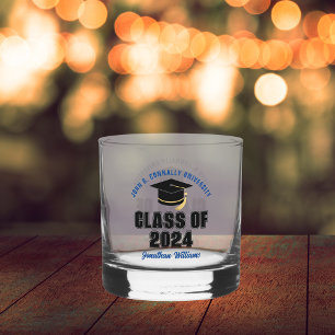 Class of 2025 Blue Graduation Custom Graduate Whiskey Glass