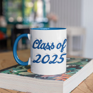 Class of 2025 blue script graduation large coffee mug