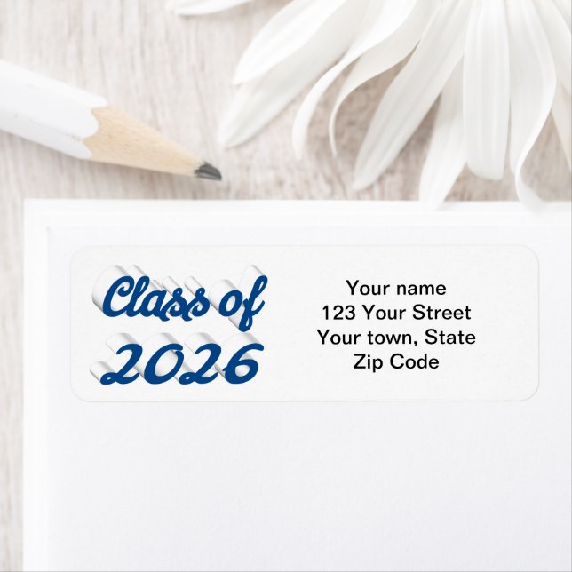 Class of 2025 blue script graduation return address label (Insitu)
