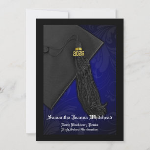 Class of 2025 Blue Tassel Charm Black Graduation Invitation