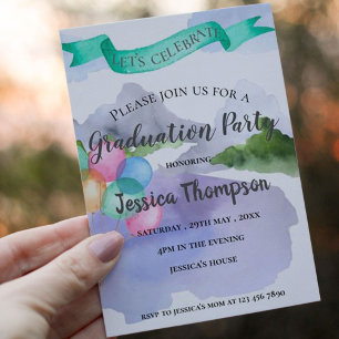 Class Of 2025  Blue Watercolor Graduation Party Invitation