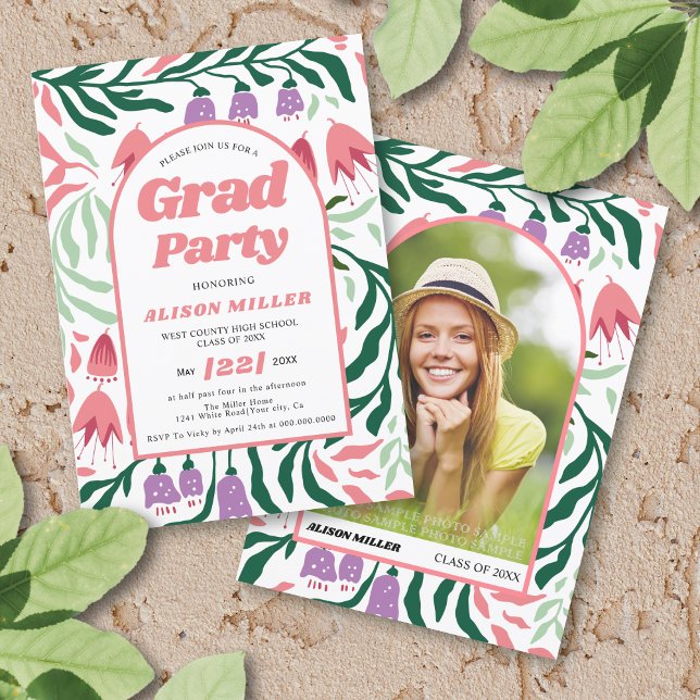 Class Of 2025 boho arch retro flowers Graduation Invitation (Creator Uploaded)