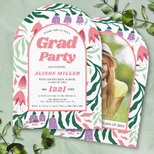 Class Of 2025 boho retro flowers Graduation arched Invitation