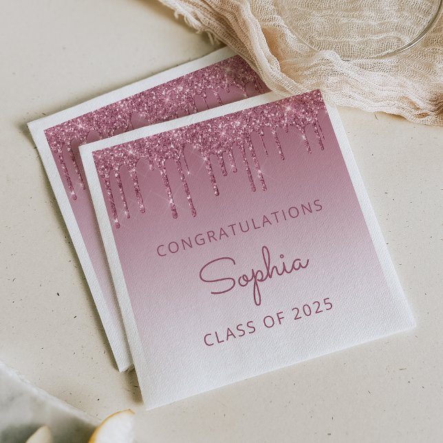 Class of 2025 Burgundy Glitter Drip Graduation Napkin (Creator Uploaded)