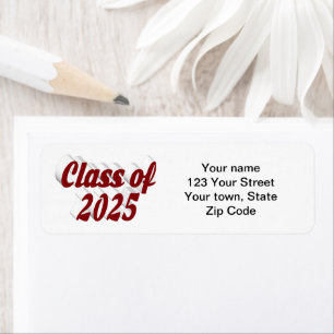 Class of 2025 burgundy text graduation return address label