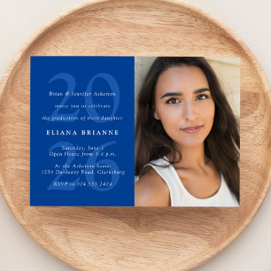 Class of 2025 classic blue graduation party photo invitation