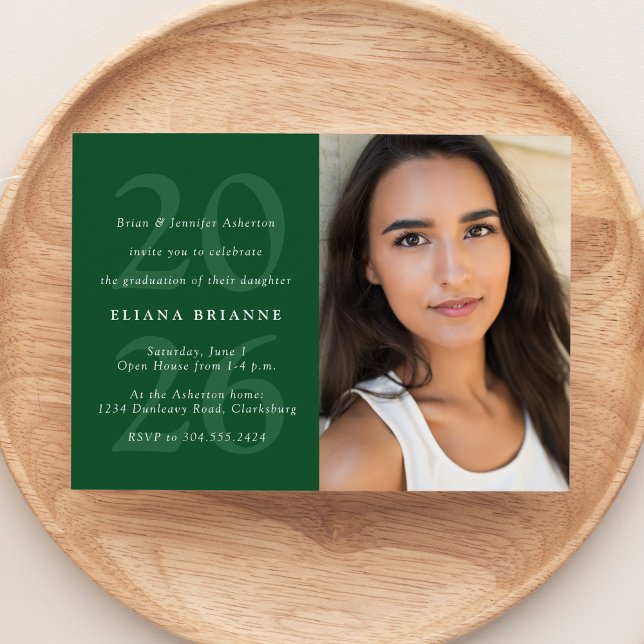 Class of 2025 classic green photo graduation party invitation (Creator Uploaded)